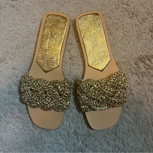 NWOT ZARA Woven Gold Slide Sandal sz 36